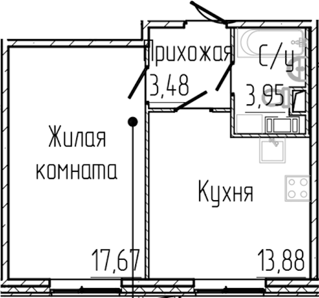 1-комнатная квартира 38.98 м², 2/8 эт., ЖК «SERTOLOVO PARK»
